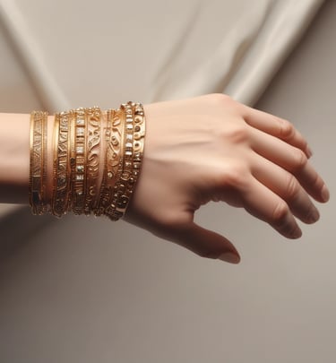 Close-up of an elegant gold-plated necklace with natural stones, resting on a cream silk fabric.