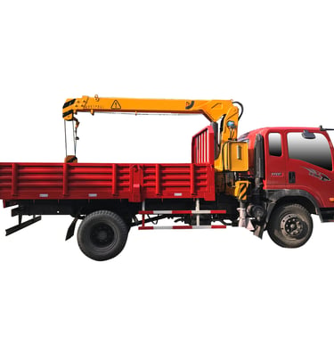 Red truck equipped with 4 ton telescopic crane