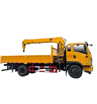  Yellow truck with 6.3 ton telescopic crane and 4 section arms.