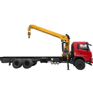 12 ton Telescopic Boom Truck Mounted Crane with red cab, 4 section arms.