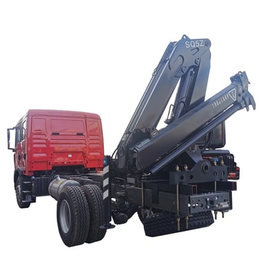 Image of a 5-ton knuckle boom truck mounted crane with a 10.5-ton lifting moment and 28 Mpa hydraulic pressure.