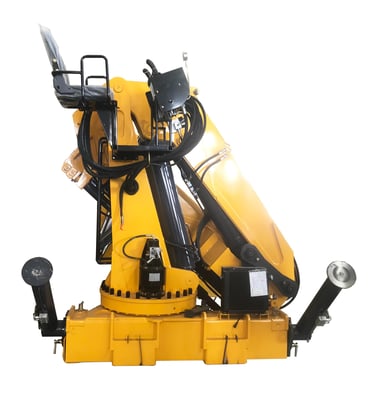 Yellow hydraulic machine on white background, 10 Ton Knuckle Crane For Truck, SQZ200A-4, 10,000 kg lift capacity, 11.3-meter 