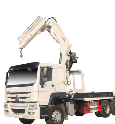 A crane truck, specifically a 14 Ton Knuckle RC Truck-mounted Crane, on a white background.