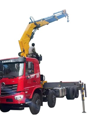 Image of a crane truck with a 16 Ton Knuckle Lorry Loader Crane on white background.