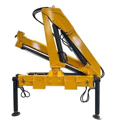 3.2 Ton Knuckle Boom Crane in yellow, with hydraulic arm, 3200 kg lift capacity, 7.5-meter reach.
