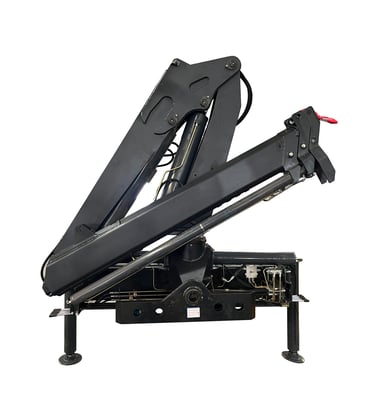A black hydraulic lift on a white background. 4 Ton Knuckle Boom Crane, SQZ84A-2, with a 4000 kg lift capacity and 7.5-meter 