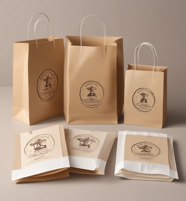 A collection of eco-friendly paper bags in various sizes.