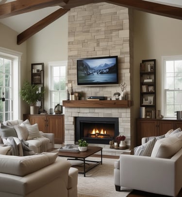 A modern home theater room with plush seating and ambient lighting