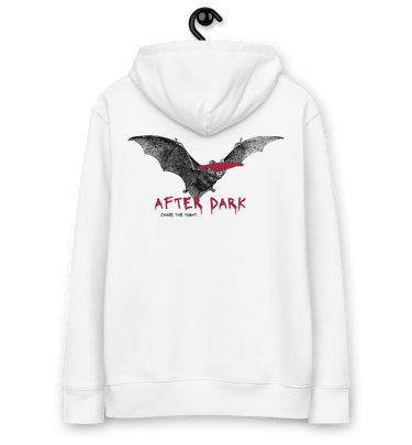 a white hoodie with a bat bat in the middle of it