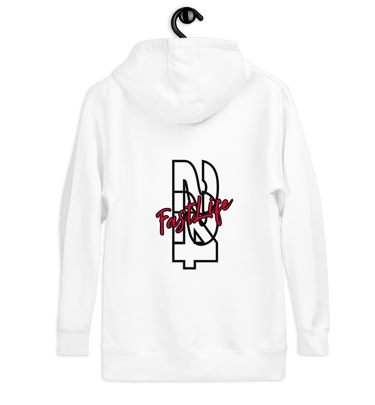a white hoodie with a red dragon on it