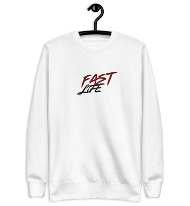 a white sweatshirt with the words fast life on it