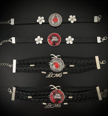 Bracelets réglables en similicuir girl power, old school, 