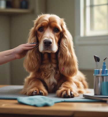 A serene image of a dog receiving treatment in a calming environment.