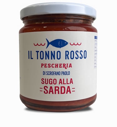 Barattolo di sugo alla sarda del marchio Il Tonno Rosso Pescheria di Scrofano Paolo