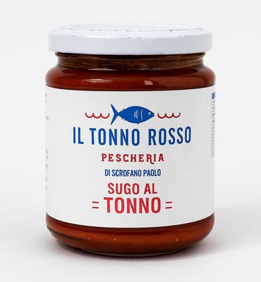 Barattolo di sugo al tonno del marchio Il Tonno Rosso Pescheria di Scrofano Paolo