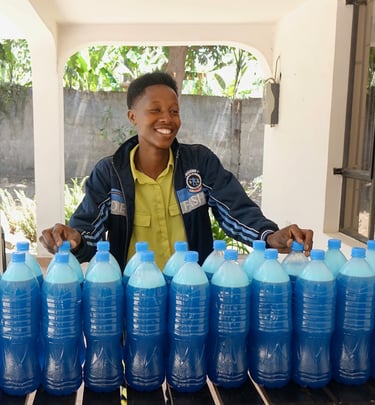 A woman with packed liquid soap
