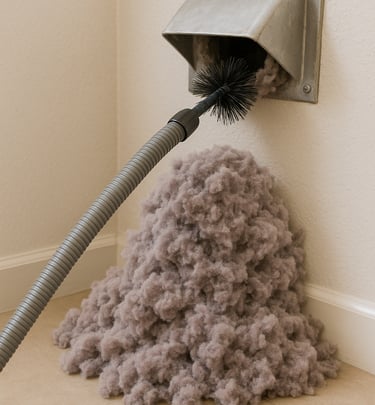 Pile of dryer vent lint with brush, Clean dryer Vent when using King Organic Clean
