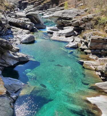 a river with a few rocks and water