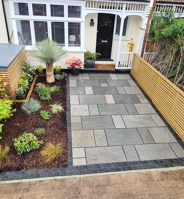 sandstone driveway with a contrasting border
