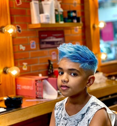 a boy with blue hair and a blue hair