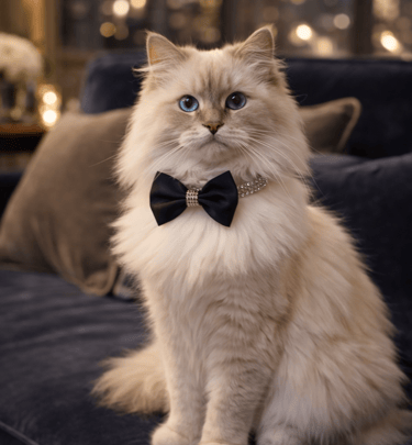 Gatto di lusso con pelo lungo e papillon.