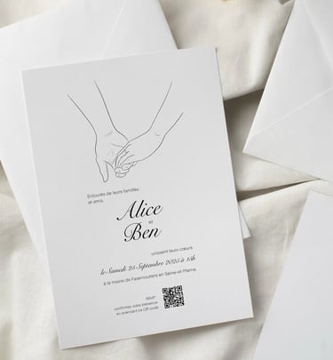 Faire part blanc avec dessin de mains entrelacées 
