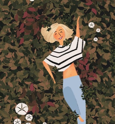 a woman laying on a bed with flowers. Diane Mulolo Faïda