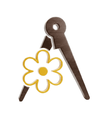 El logotipo de Domènec Balet que representa un compás de madera y una margarita