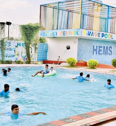 a group of people in a swimming pool