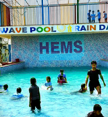 a group of people in a swimming pool