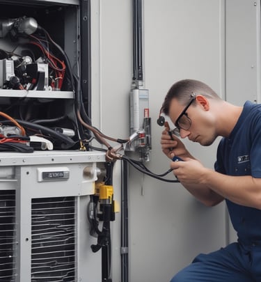Technician inspecting the cooling system inside a truck unit.