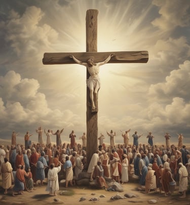 A stone statue features a bearded figure holding a book with engraved text. The text reads: 'THE SPIRIT OF THE LORD IS UPON ME BECAUSE HE HATH ANOINTED ME TO PREACH THE GOSPEL TO THE POOR.' The figure's hand is raised in a gesture, and the statue is set against a mustard-colored background.