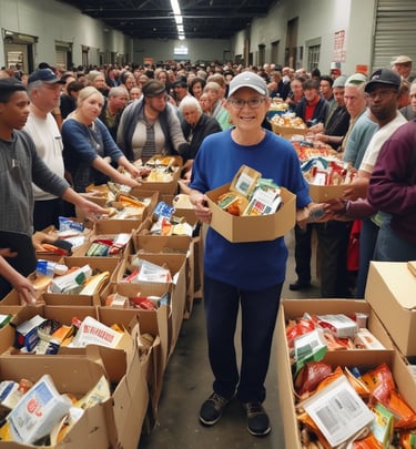 A red sign with white text reads 'God's Servants at Work', placed on a grassy area in front of a residential house. The background contains a ladder, some paint supplies, and garden tools leaning against a structure, suggesting ongoing house maintenance or renovation.