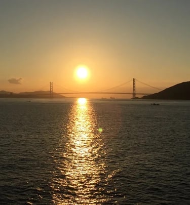 The Sunset over the Seto bridge near Kobe Japan
