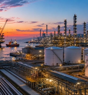 Oil and gas processing facility with industrial refinery infrastructure