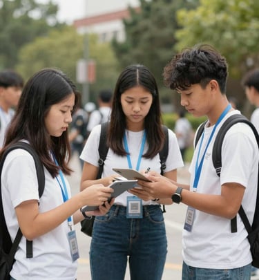 A joyful moment during an outdoor learning activity on a sunny day