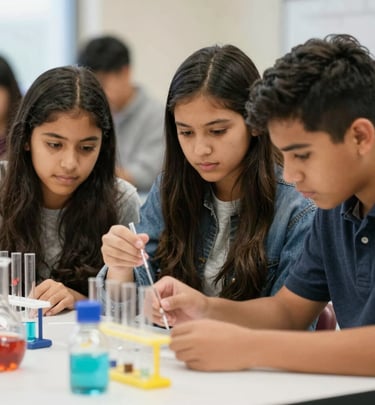 Students engaged in a hands-on science experiment with bright smiles