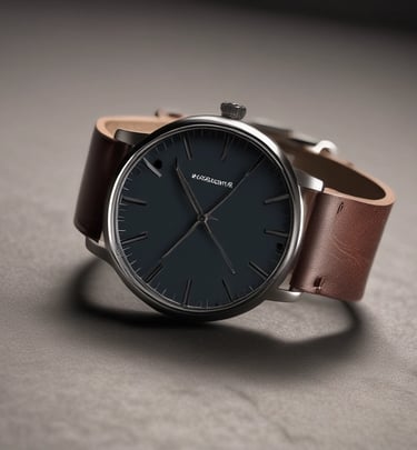 Minimalist watch face illuminated by a single beam of light, set against a deep black backdrop