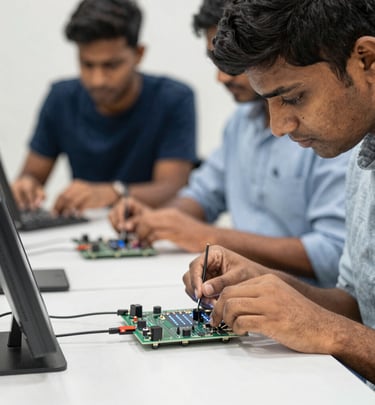 Young learners presenting their AI-powered robot at a national competition