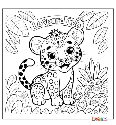 Baby leopard cub coloring page cute wild cat printable