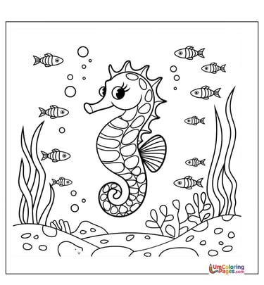 easy seahorse coloring page for children
