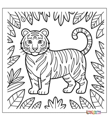 Tiger in bamboo coloring template Asian wildlife page