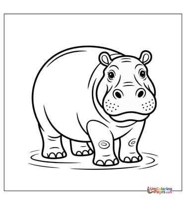 Hippo family coloring page African animal for children