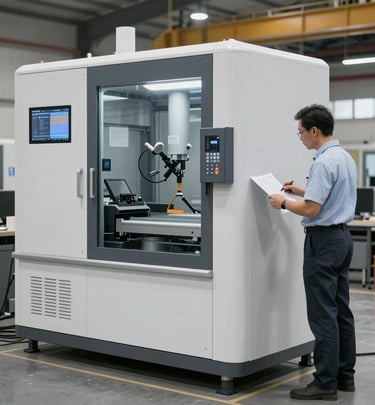 Modern warehouse shelves stocked with various machinery spare parts and components.