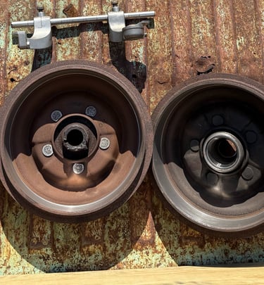 freshly machined Studebaker drums
