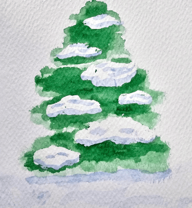 akwarelowa choinka opruszona śniegiem