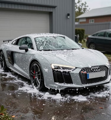 Before and after comparison of a sports car’s paint correction and ceramic coating application