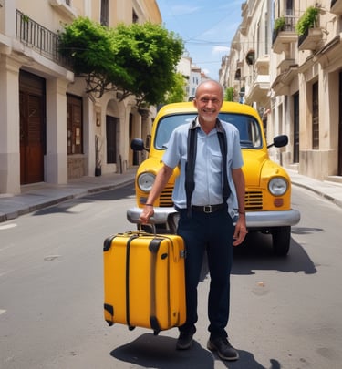 An Airbnb host handing a guest a welcome packet featuring QR codes for local shops.