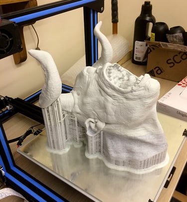 Large scale resin 3D print of a fantasy head produced using professional 3D sculptural services