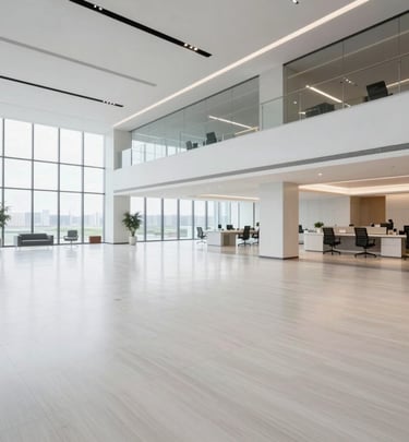 Modern  interior featuring light oak hardwood floors and a wooden staircase with black metal balusters.